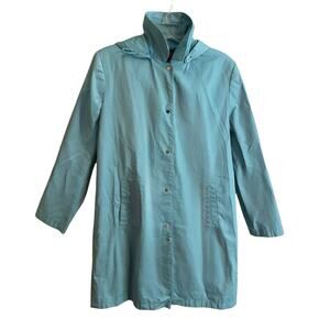 Gallery Women's Size M Long Sleeve Raincoat Removable Hood Turquoise Pockets